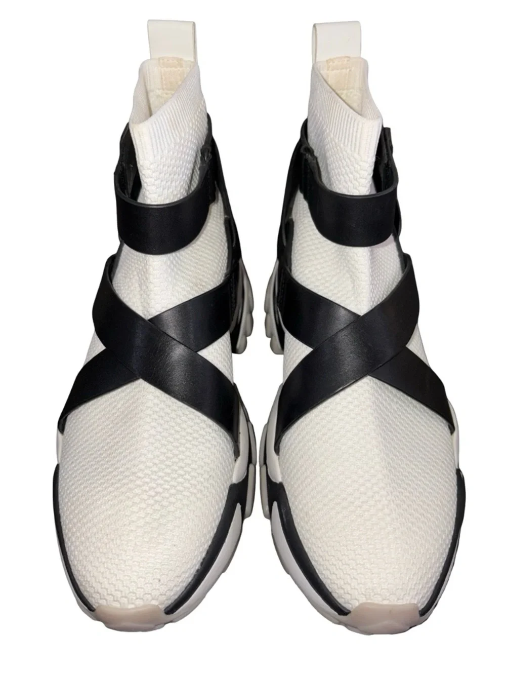 Michael Kors Trainer Sneakers Size 8M White Black Strap Slip-On Chunky